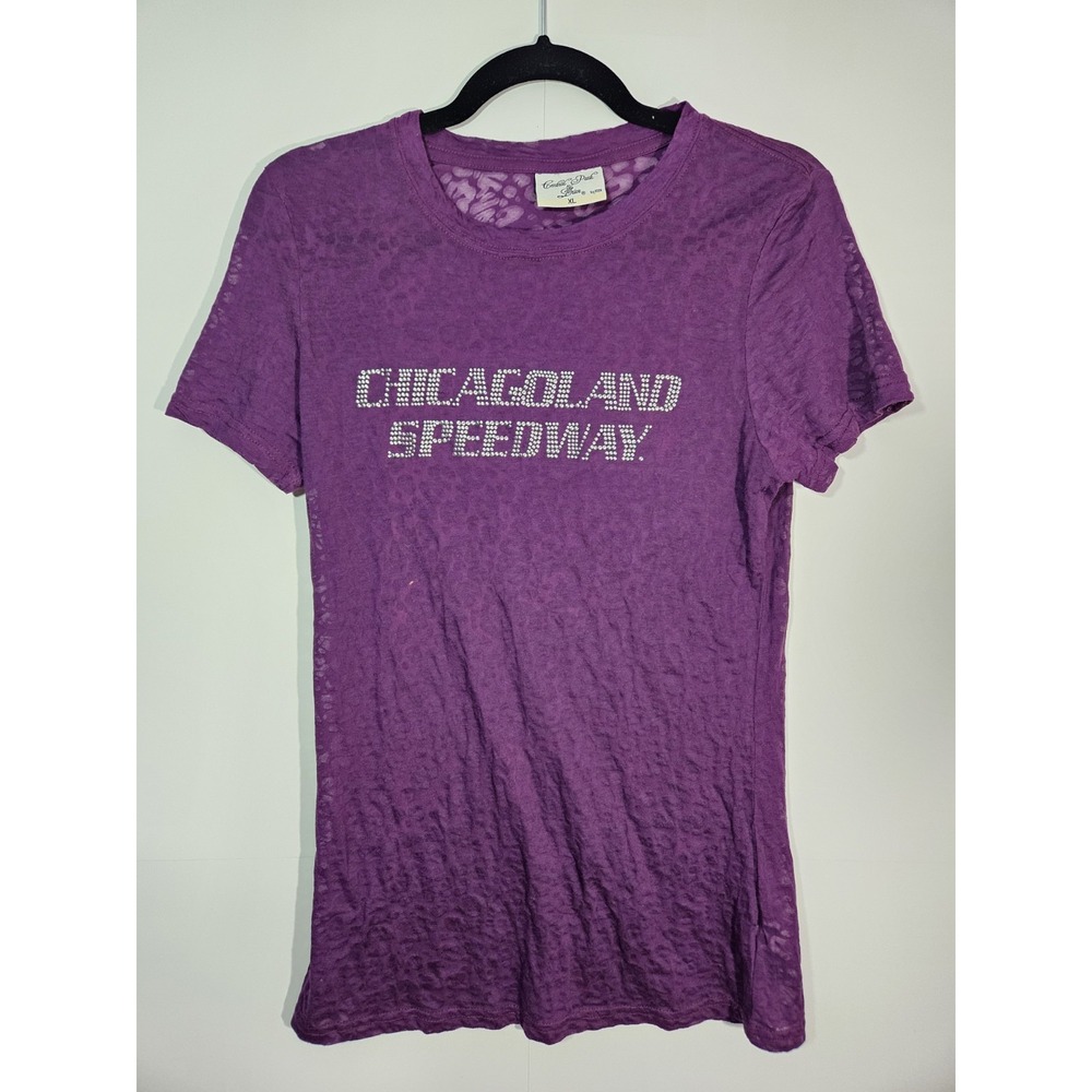 Central Park Drive Chicagoland Speedway Women's XL Purple Rhinestone Graphic Tee